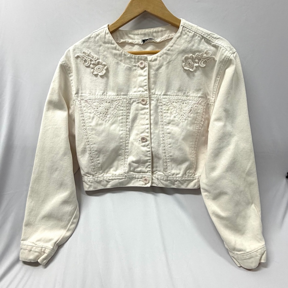 Boho Crop Cream Jean Jacket